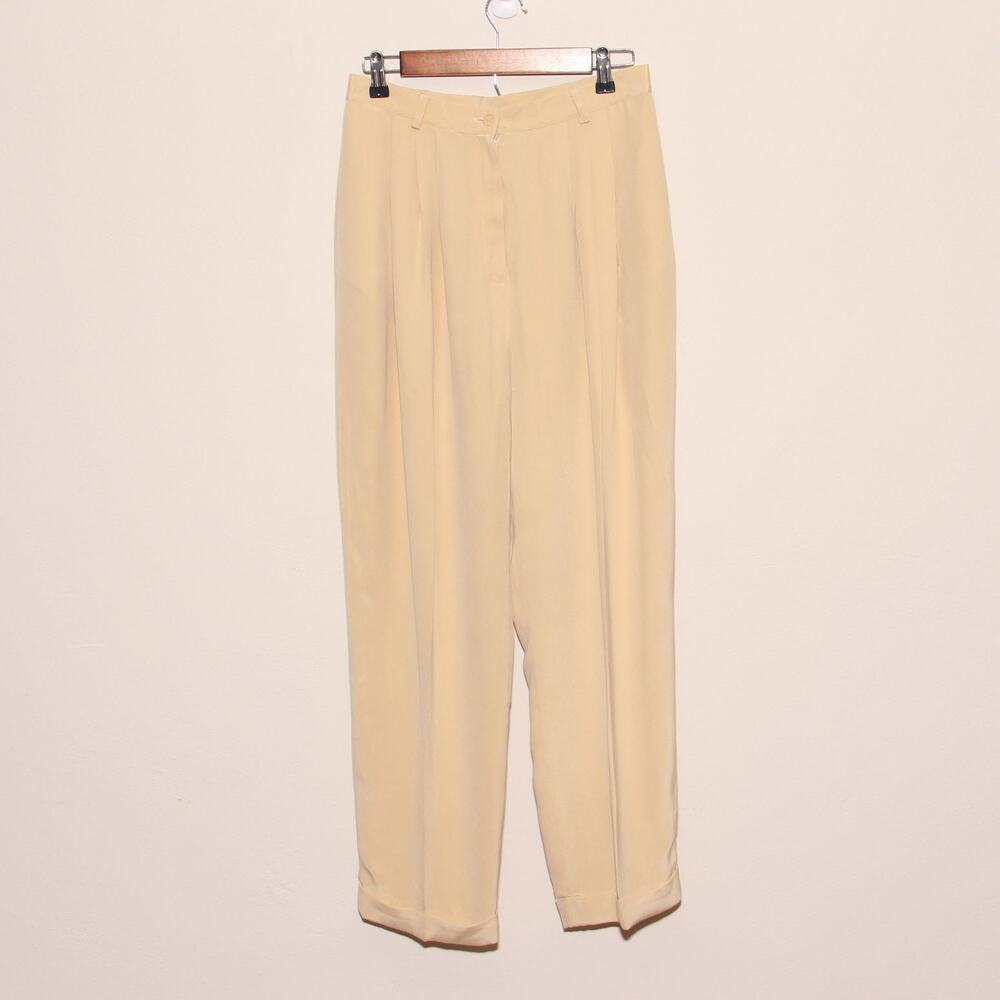 Vintage Silk High Waist Pleated Pants Size 12P Jones New York